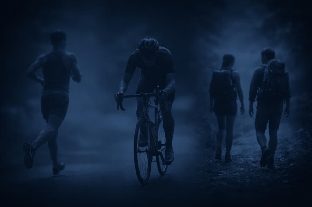 Cyclist in misty blue tones